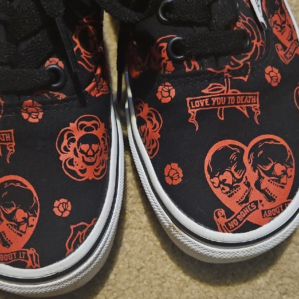 Vans Black and Red Skull Slip-On Sneakers - Picture 5 of 8